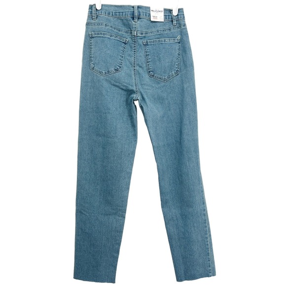 Wallflower Women's Mom Ankle Jeans Size 26 Raw Hem High Rise Stretch Blue NWT - Picture 3 of 12